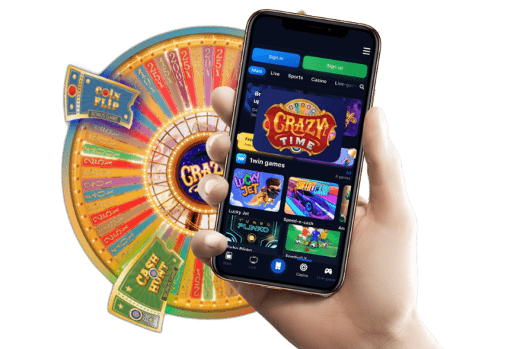 Crazy Time mobile browser play showing wheel bonus games and betting interface